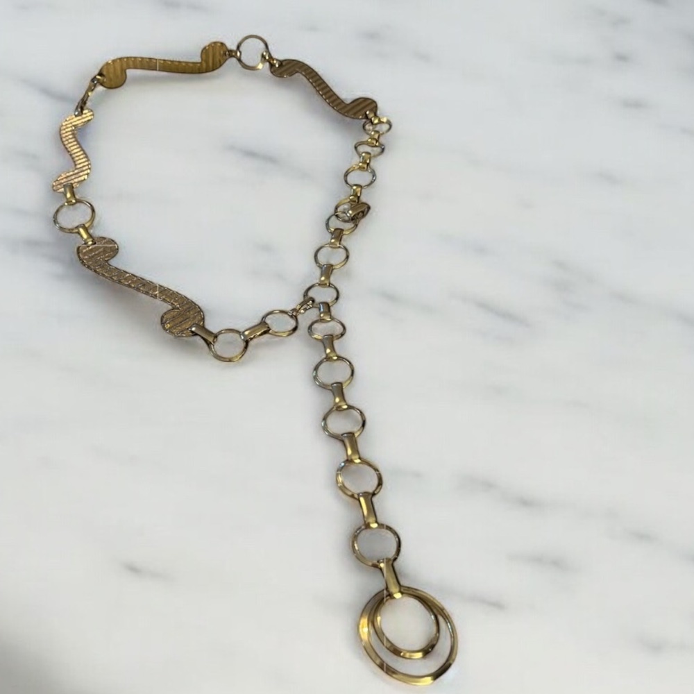 VINTAGE BELT Geometric Gold Tone Chain Belt Adjustable One Size 1834-24 - Picture 7 of 7